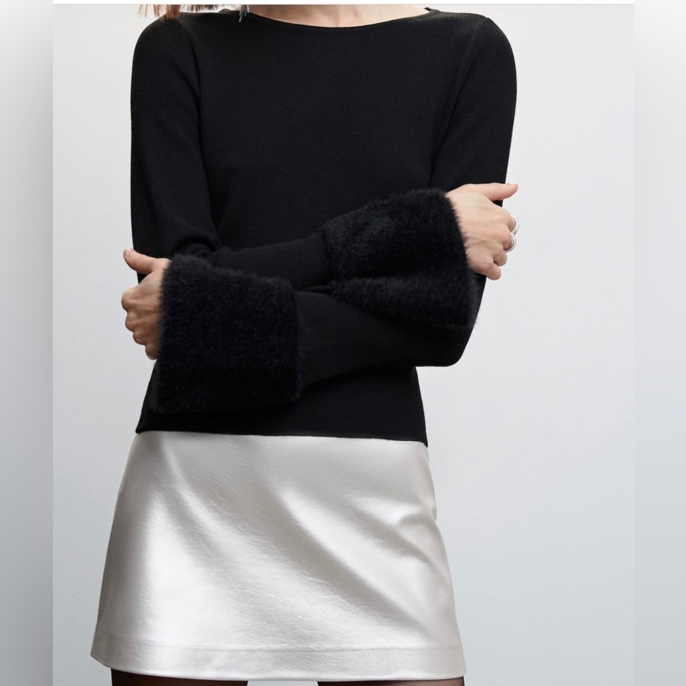 Mango faux fur sleeve sweater